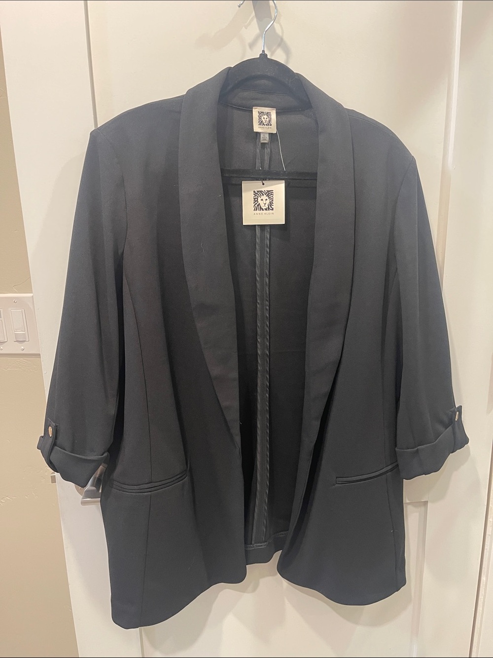 Anne Klein Black Open-Front Shawl Collar Blazer sz xl $129